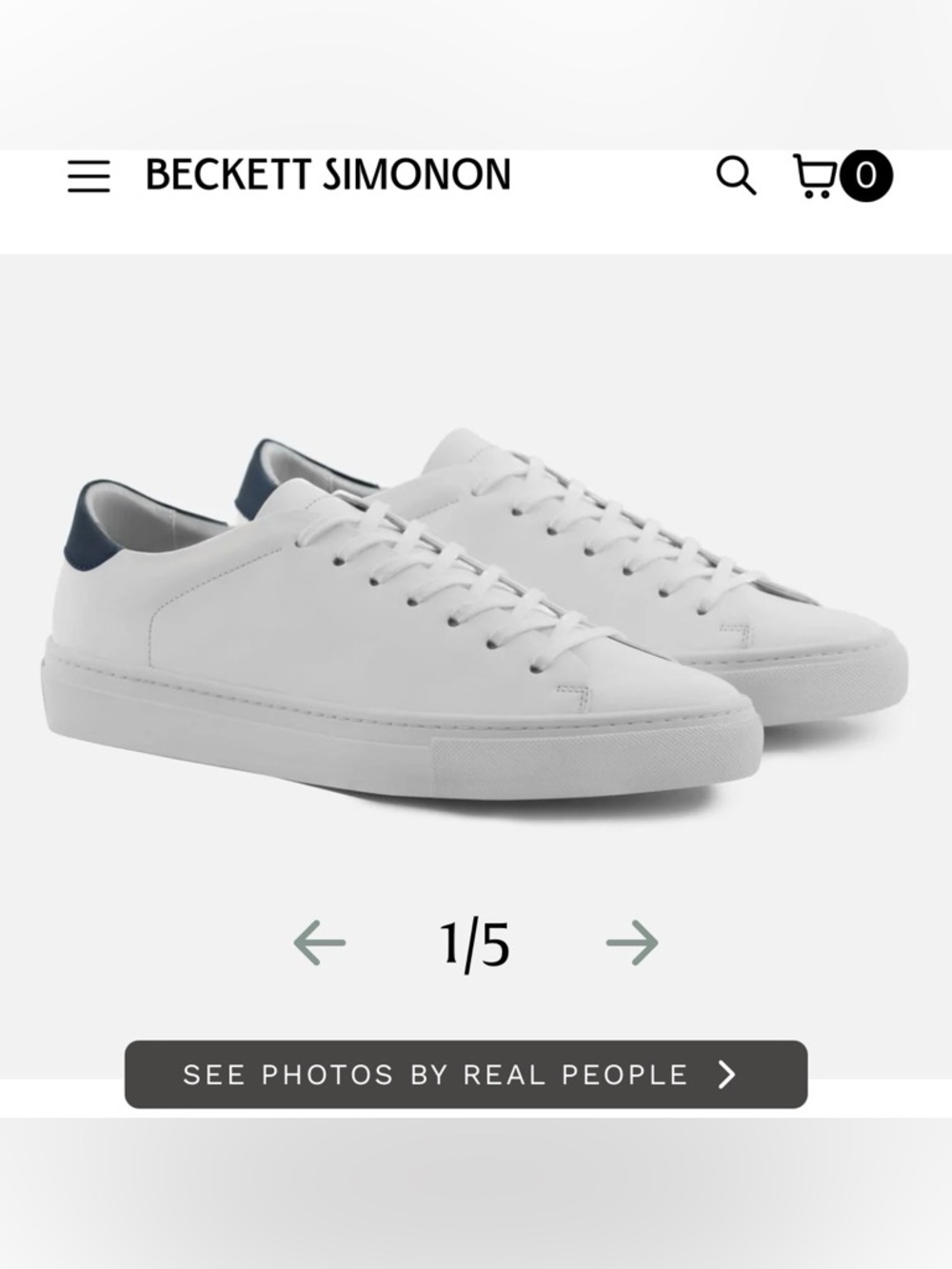 Beckett Simonon White Leather Sneakers with Navy Heel Tab